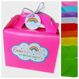 Personalised rainbow party box, Cloud, Birthday celebration party gift favor bag, Lunch Activity Food Box Pink Red Green Purple Yellow Blue