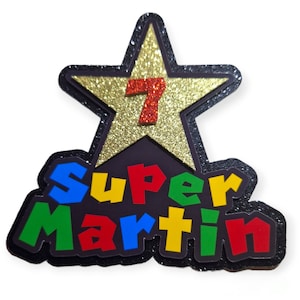 Super Mario theme personalised cake topper, Gamer cake topper, Mario Bros Birthday party decor, 3D cake topper, Boys or Girls Birthday party