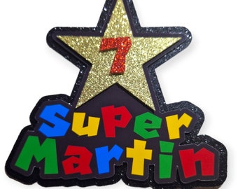 Super Mario theme personalised cake topper, Gamer cake topper, Mario Bros Birthday party decor, 3D cake topper, Boys or Girls Birthday party