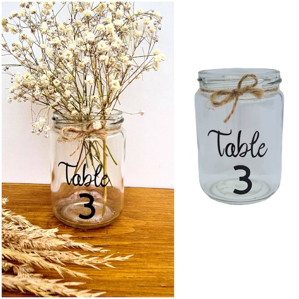 Wedding jars with twine bow, Rustic table numbers, Fairytale rustic barn wedding, Boho, Mason jar centrepiece, perfect for candles / flowers