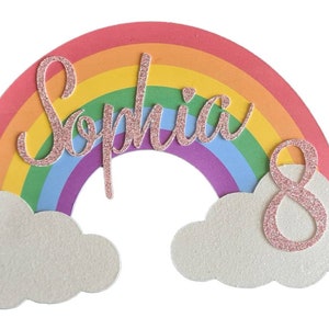 Personalised rainbow cake topper, First birthday cake decorations, Rainbow cake topper, Personalised name and age cake topper, Rainbow cake