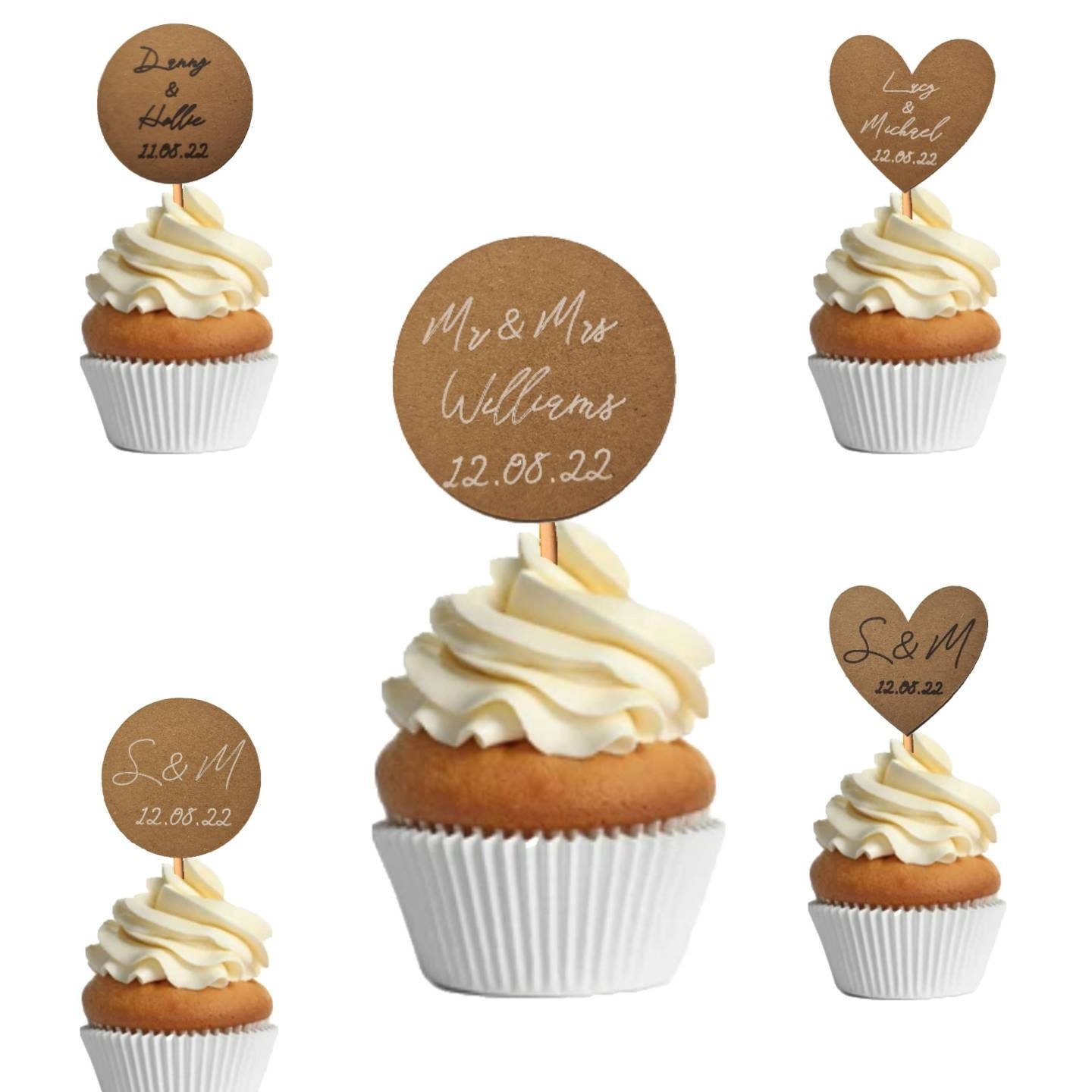 Personalised Wedding Cupcake Topper With Initials or Names Etsy UK