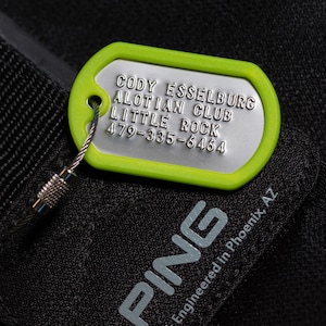 Golf bag tag, personalized golf bag tags, golf bag name tags, gift for golfers, golf gift for men - tough golf bag ID tags that look awesome