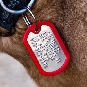 Dog Tags for Dogs, Dog ID tags, Pet ID Tag, Dog name tag, Custom pet tag, Dog collar tag. Military style, tough and quiet, non-slip silencer image 2