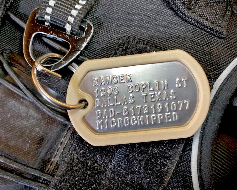 Dog Tags for Dogs, Dog ID tags, Pet ID Tag, Dog name tag, Custom pet tag, Dog collar tag. Military style, tough and quiet, non-slip silencer image 9