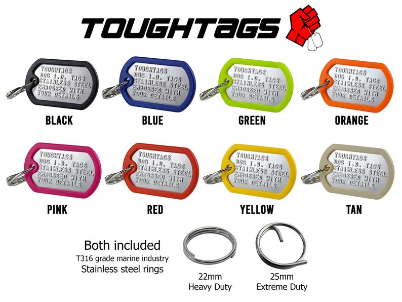 Dog Tags for Dogs, Pet ID tags based on US military tags, customized with your details. Stainless steel and virtually indestructible Bild 10