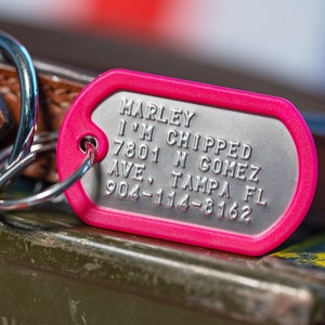 Dog Tags for Dogs literally Dog ID tags, Pet ID Tag, Dog name tag, Custom pet tag, Dog collar tag. Military style, tough and quiet Rosa