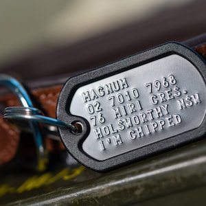 Dog Tags for Dogs, Dog ID tags, Pet ID Tag, Dog name tag, Custom pet tag, Dog collar tag. Military style, tough and quiet, non-slip silencer image 8