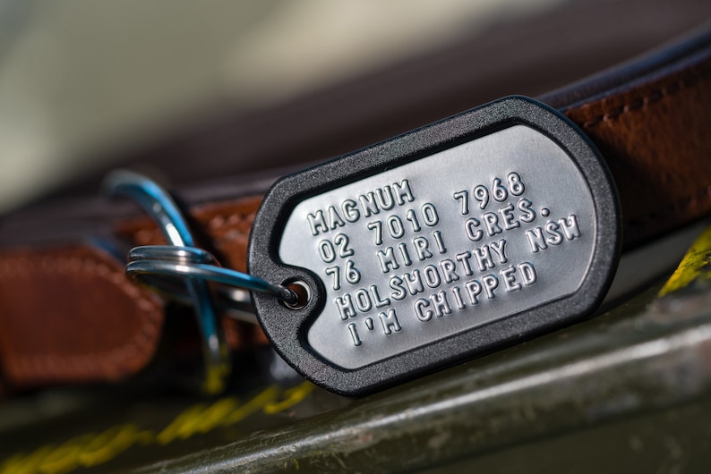 Dog Tags for Dogs, Dog ID tags, Pet ID Tag, Dog name tag, Custom pet tag, Dog collar tag. Military style, tough and quiet, non-slip silencer image 8