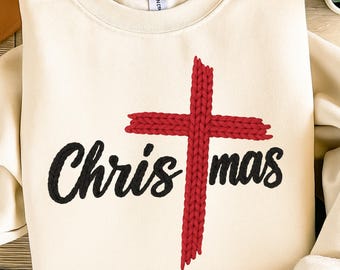 Julkors med konstgarn png, kristen religiös broderi png, konstvirkad Jesus, julkors med högtid, trendig garnbibelskjorta png