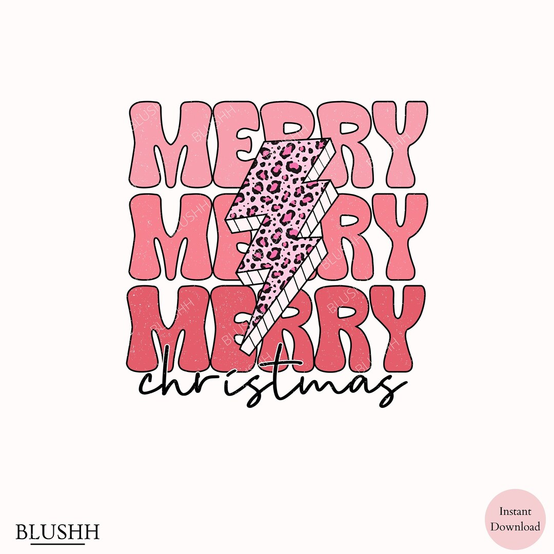 Pink Merry Christmas Png Pink Retro Christmas Lightening Bolt Etsy