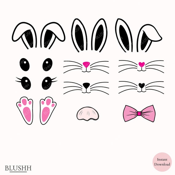 Easter Bunny Bundle, Spring Bunny Ears Bunny Face Easter Bunny Eyes Nose  Cut File Svg Png Kids Bunny Monogram Boy Girl Bunny Cliparts 