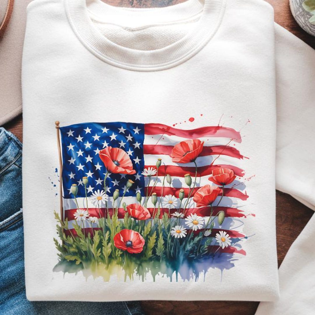 American Flag Floral Png, 4th of July Png, Patriotic Floral America Png ...