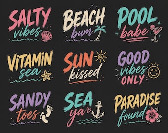 Ensemble de citations d'été png, Mots de vacances d'été png, Seersucker d'été png, Ensemble de mots de plage png, Soleil, plage salée png, Mot de vacances png