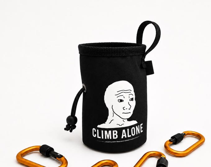 Wojak Climbing Chalk Bag, Climb Alone Meme Bag, Funny Bouldering Chalk Bag