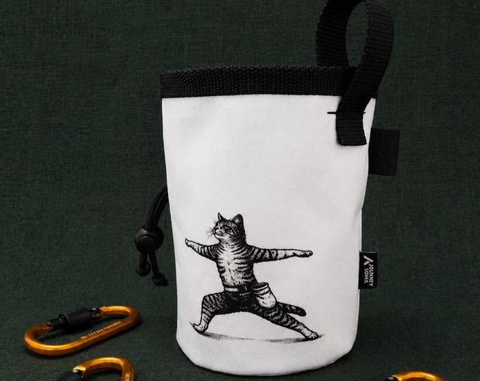 Yoga Cat Chalk Bag for Climbing, Funny Cat Chalk Bag, Handmade Chalk Bag, Rock Climbing Gift