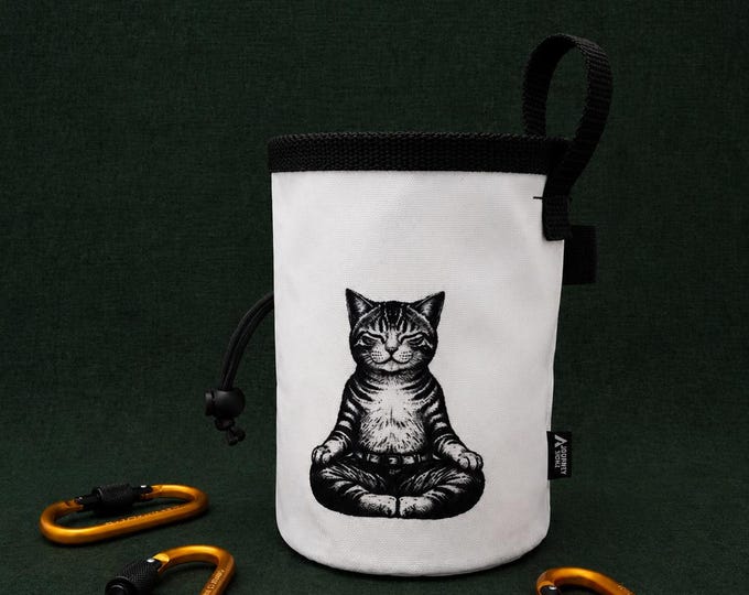 Meditation Cat Chalk Bag for Climbing, Zen Cat Chalk Bag, Funny Cat Chalk Bag, Handmade Chalk Bag, Rock Climbing Gift