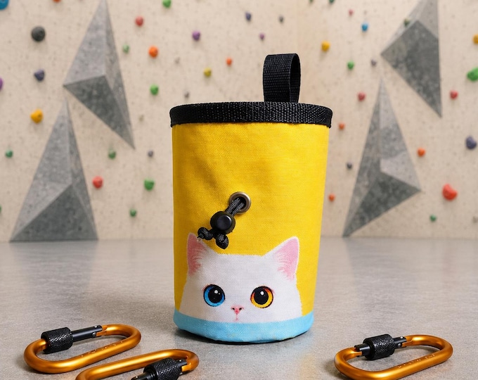 Yellow Chalk Bag with Heterochromia Cat Eyes