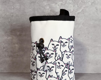 Chalk Bag with cute &quot;Smiley Cat&quot;  | Climbing Cats Chaos Chalk Bag  | Bold White Cat Army with Attitude