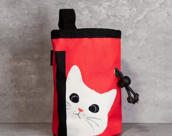 Peekaboo Cat Chalk Bag  | Cute Red Climbing Chalk Bag for Cat Lovers