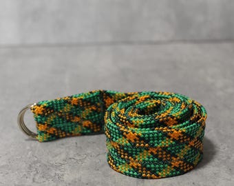 Handmade Green & Yellow Climbing Rope Belt, Upcycled Eco Adventure