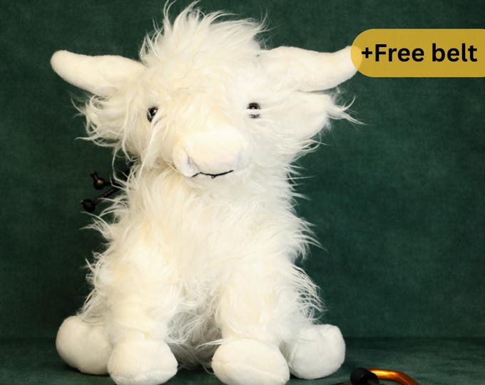 White Highland Cow Chalk Bag | Fluffy Yeti Yak Plush for Climbers