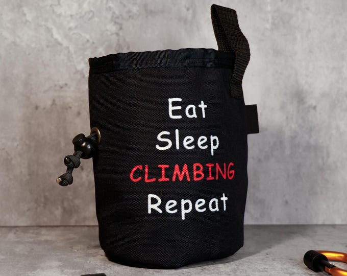 Eat Sleep Climbing Repeat Chalk Bag | Minimalist Black Rock Climbing Bag