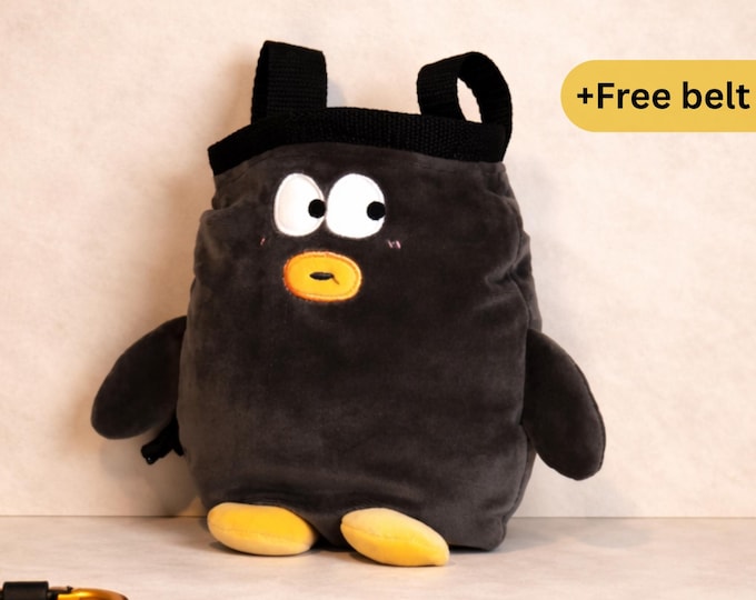 Plush Black Egg Duck Chalk Bag, Fun Climbing Gear