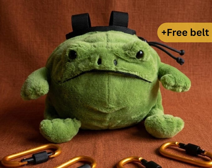 Handmade Plush Frog Chalk Bag, Climbing Bouldering Gift