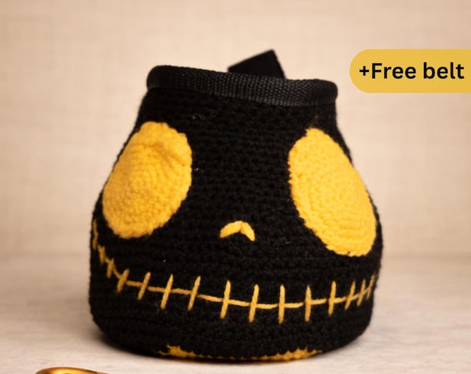 Crochet Yellow Jack Skellington Chalk Bag