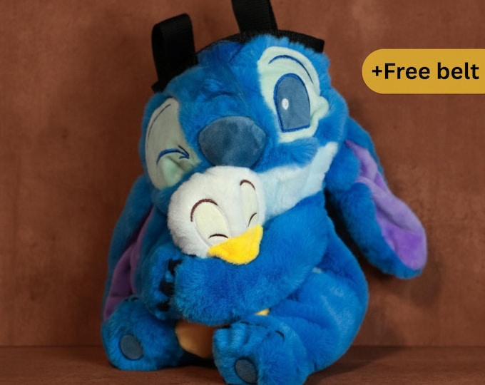 Stitch Hugging Duck Chalk Bag | Adorable Blue Alien Climbing Pouch