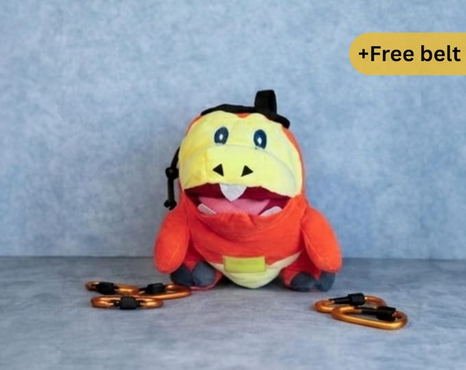 Fuecoco Pokémon Chalk Bag | Fire-Type Plush Climbing Accessory | Handmade Gear for Bouldering Fans