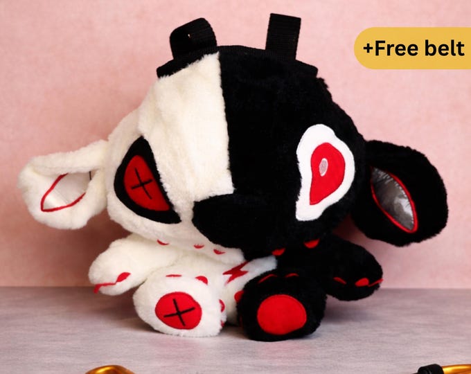 Voodoo Stitch Chalk Bag | Gothic Plush Rock Climbing Bag | Black & White Split Design