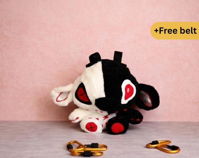 Voodoo Stitch Chalk Bag | Gothic Plush Rock Climbing Bag | Black & White Split Design