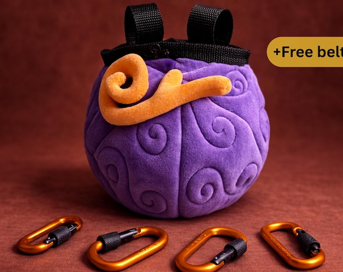 Plush Purple Fruit Chalk Bag, Anime Climbing Accessory, Handmade