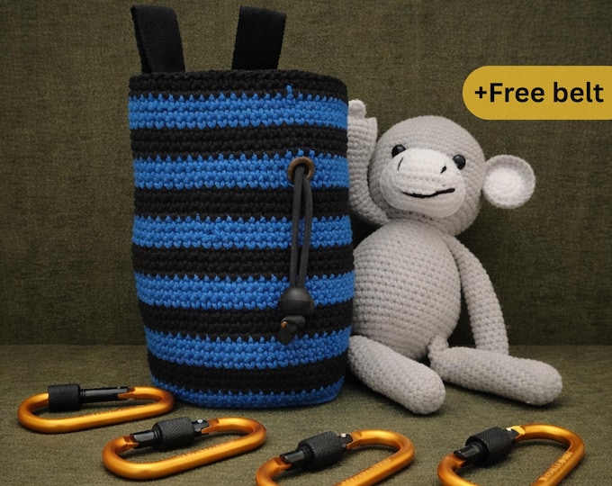 Striped Crochet Chalk Bag with Monkey