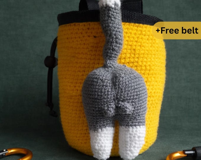 Cat Butt Crochet Chalk Bag, Funny Handmade Climbing Bag