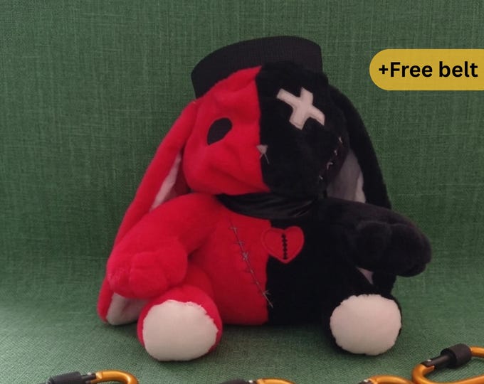 Creepy Goth Bunny Chalk Bag, Plush Climbing Chalk Bag