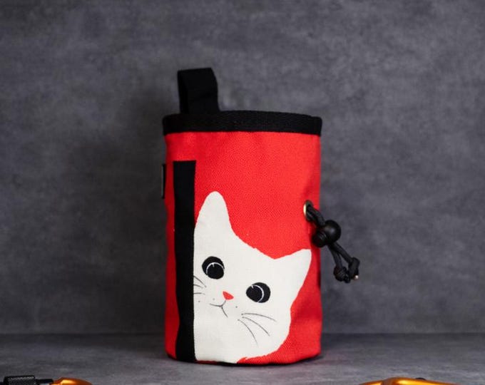 Peekaboo Cat Chalk Bag  | Cute Red Climbing Chalk Bag for Cat Lovers