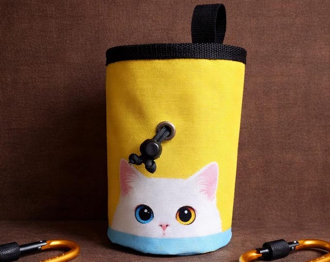 Yellow Chalk Bag with Heterochromia Cat Eyes