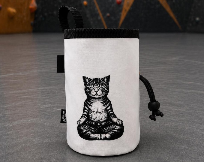 Meditation Cat Chalk Bag for Climbing, Zen Cat Chalk Bag, Funny Cat Chalk Bag, Handmade Chalk Bag, Rock Climbing Gift
