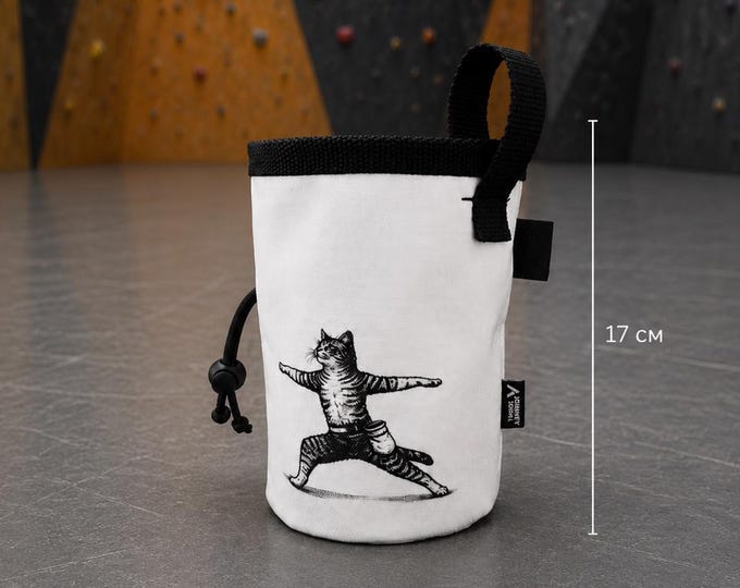 Yoga Cat Chalk Bag for Climbing, Funny Cat Chalk Bag, Handmade Chalk Bag, Rock Climbing Gift