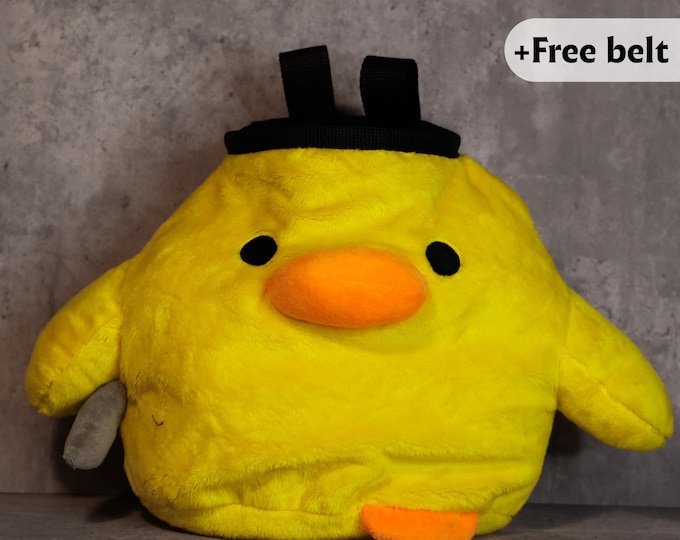 Danger Duck Chalk Bag | Meme Knife Duck Plush Rock Climbing Bag | Handmade & One-of-a-Kind
