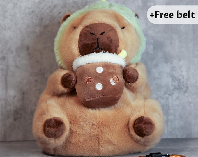 Capybara Chalk Bag – Green Dino Hat Edition | Handmade Plush Chalk Bag for Climbing