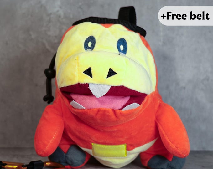 Fuecoco Pokémon Chalk Bag | Fire-Type Plush Climbing Accessory | Handmade Gear for Bouldering Fans