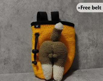 Cat Butt Crochet Chalk Bag, Funny Handmade Climbing Bag