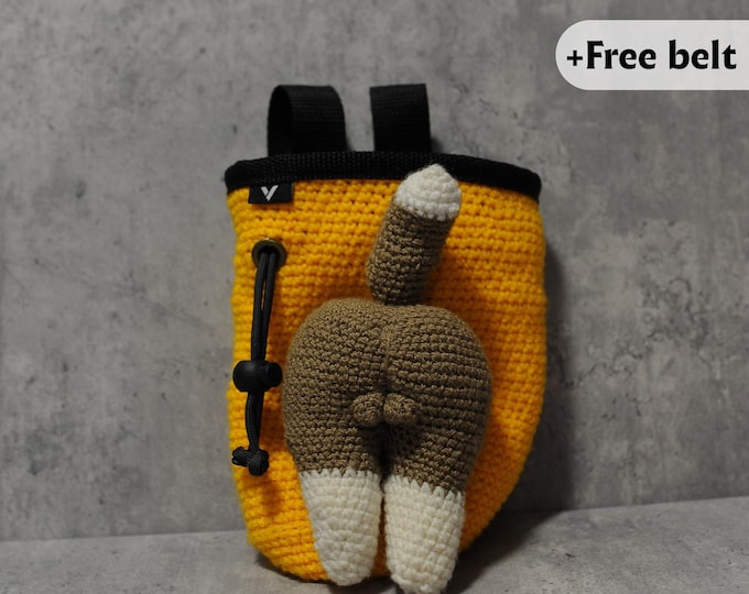 Cat Butt Crochet Chalk Bag, Funny Handmade Climbing Bag