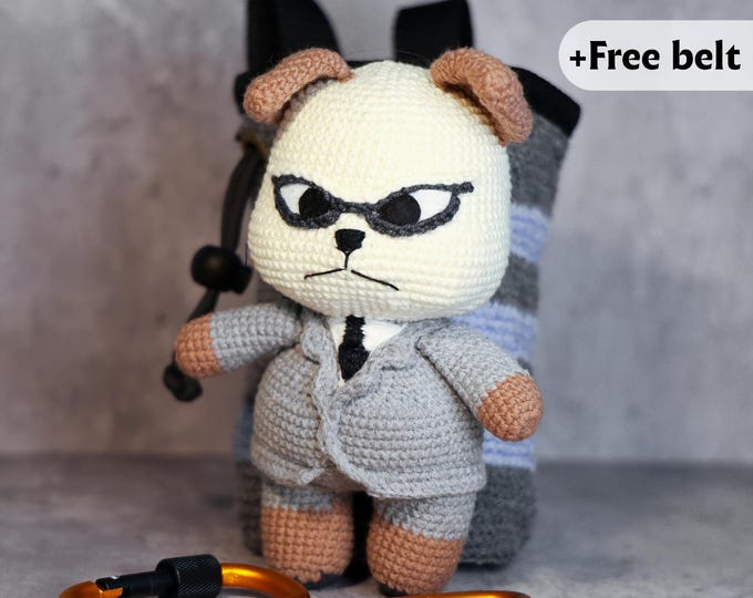 Crochet Business Dog, Chalk Bag | Funny Handmade Climbing Bag | Unique Gift for Bouldering Lovers