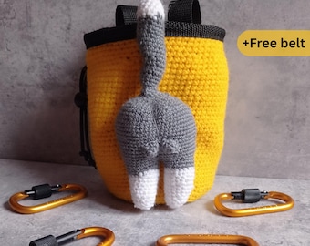 Cat Butt Crochet Chalk Bag, Funny Handmade Climbing Bag