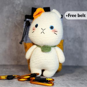 Kawaii Cat Chalk Bag | Handmade Crochet Climbing Bag | Cute & Sad Kitty Gift for Climbers